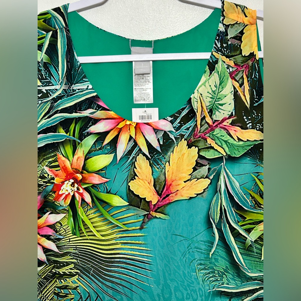New! Chicos Reversible Rainforest Tropical Jade Layered Sleeveless Blouse - Picture 7 of 15